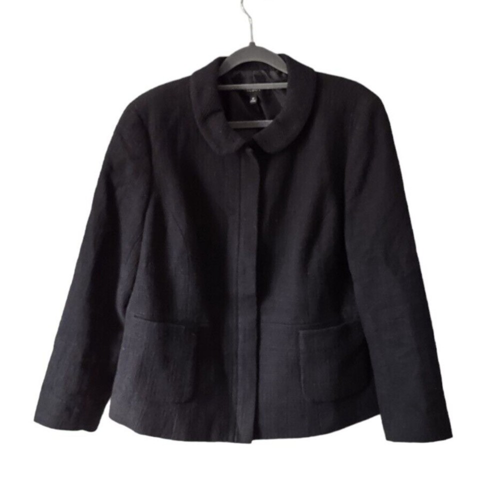 Talbots Waffle Weave Zip Blazer Jacket Womens 16 Black Textured Lined Pockets